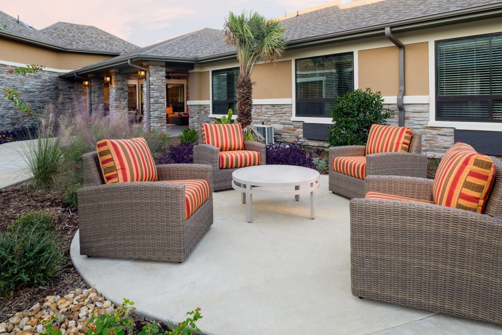 Outdoor patio where seniors can relax at safest nursing home in college station tx